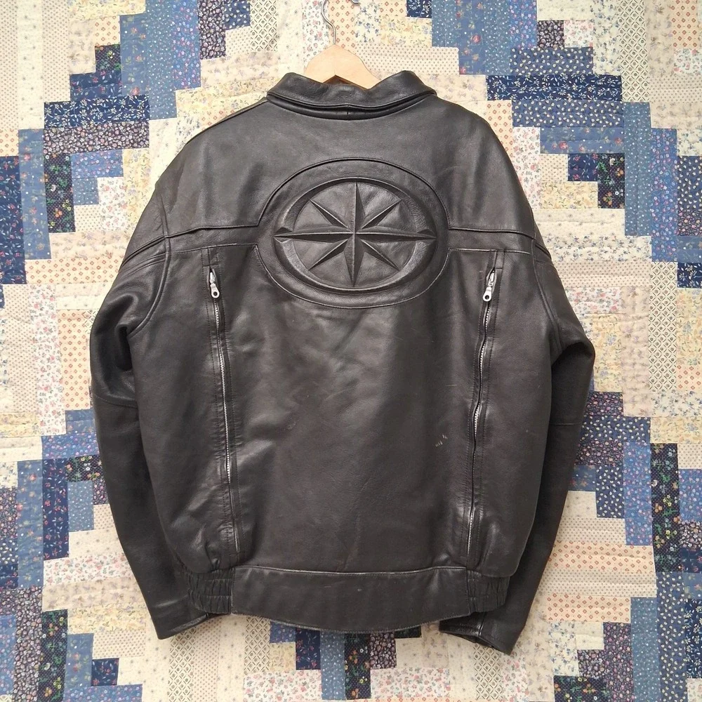 Yamaha Star Motorcycle Leather Riding Jacket Size‎ XL Black Removable Lining